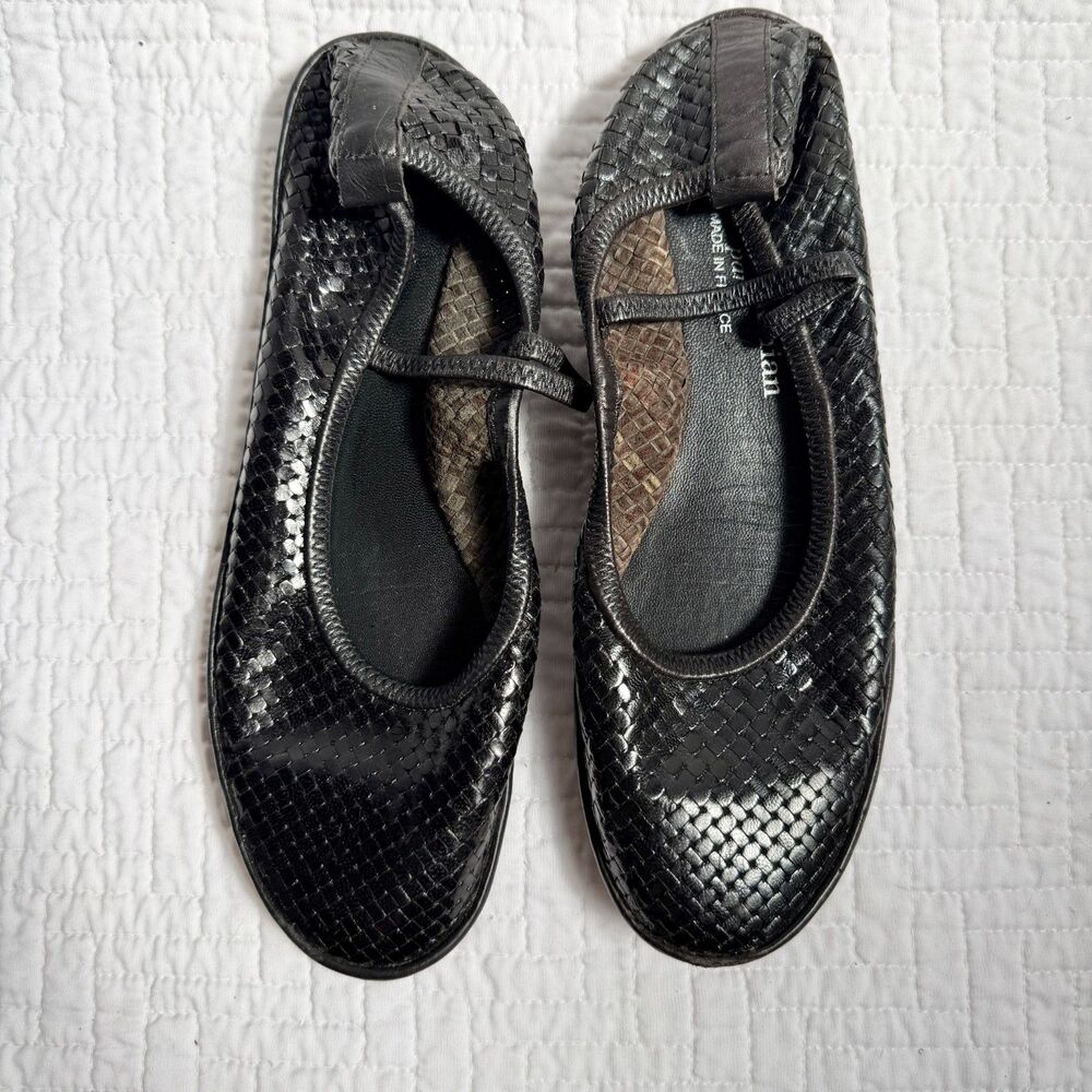 Vintage Stephane Kelian Paris Black Woven Leather Mary Jane Flats Size 5 France